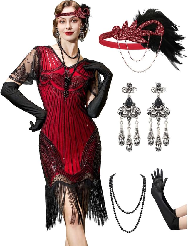 Thumbnail 6 de YESSA 20er Jahre Kostüm Damen Gatsby Kleid
