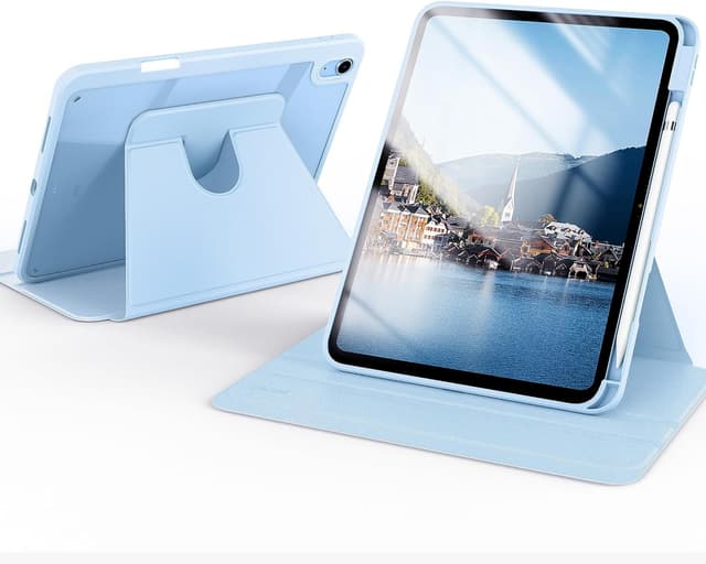Detalle de CACOE 360 Rotating Case for iPad (A16) 11th/10th Generation with Pencil Holder – Shockproof Light Blue