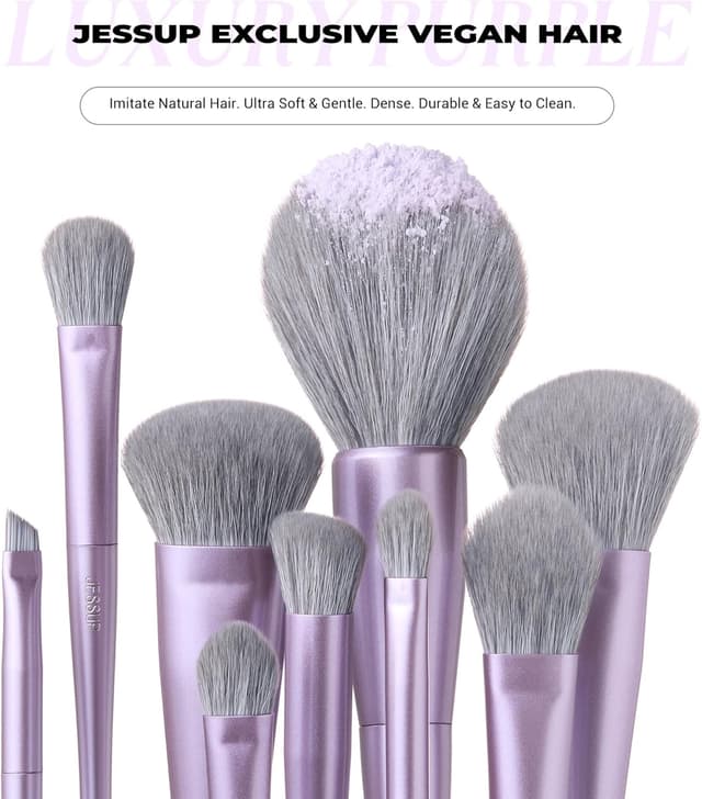 Detalle de Jessup Set de pinceaux de maquillage professionnel violet 14 pièces (végans) T512