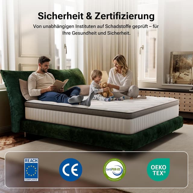 Detalle de TXO Taschenfederkernmatratze 90x200 cm, 25 cm Höhe, 7 Zonen (H3) mit Schaumstoff-Unterstützung