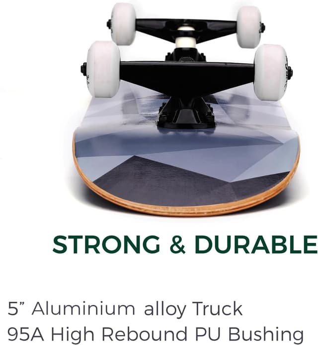 Detalle 1 de WhiteFang 31 x 7.88" Beginner Complete Skateboard (7-Layer Canadian Maple, Double Kick)