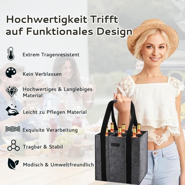 Detalle de Lewooilt Filz-Flaschentasche für 6 Flaschen (1,5 l), 6 Fächer