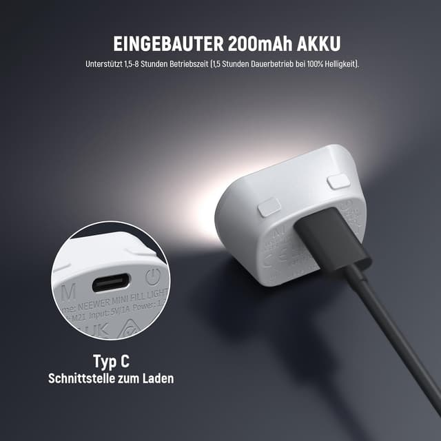 Detalle 2 de NEEWER Basics M21 magnetisches Hilfslicht USB‑C für OSMO Pocket