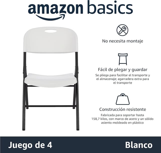Detalle 2 de Amazon Basics Juego de 4 sillas plegables blancas 🪑 para camping y cocina