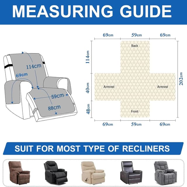 Detalle de Ystyle copripoltrona Relax reclinabile reversibile con braccioli, universale, grigio blu + grigio chiaro