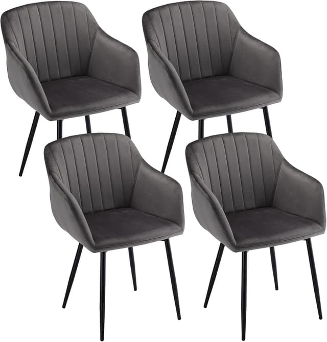Detalle de Goeurvant Esszimmerstühle mit Armlehne im 4er-Set – Polsterstuhl mit Samtbezug, dunkelgrau