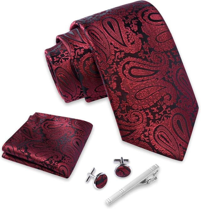Detalle 2 de Massi Morino Cravate Homme avec mouchoirs de poche, boutons de manchette et pinces à cravate – Coffret cadeau
