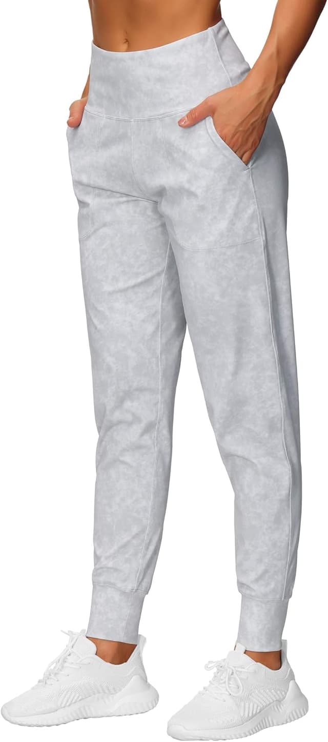 Detalle de THE GYM PEOPLE Joggers donna in tessuto 80% poliammide e 20% elastan, vita alta per yoga, fitness e tempo libero