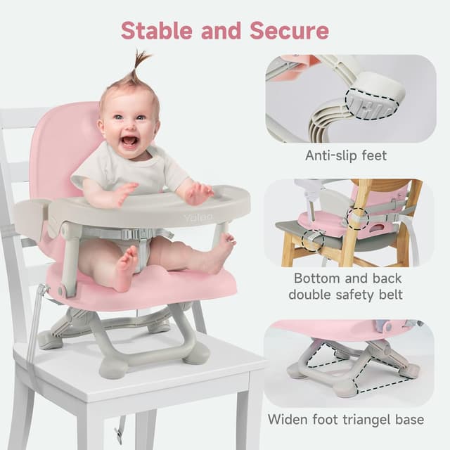 Detalle de YOLEO Réhausseur enfant pliable et portable (chaise haute bébé) rose, réglable en hauteur