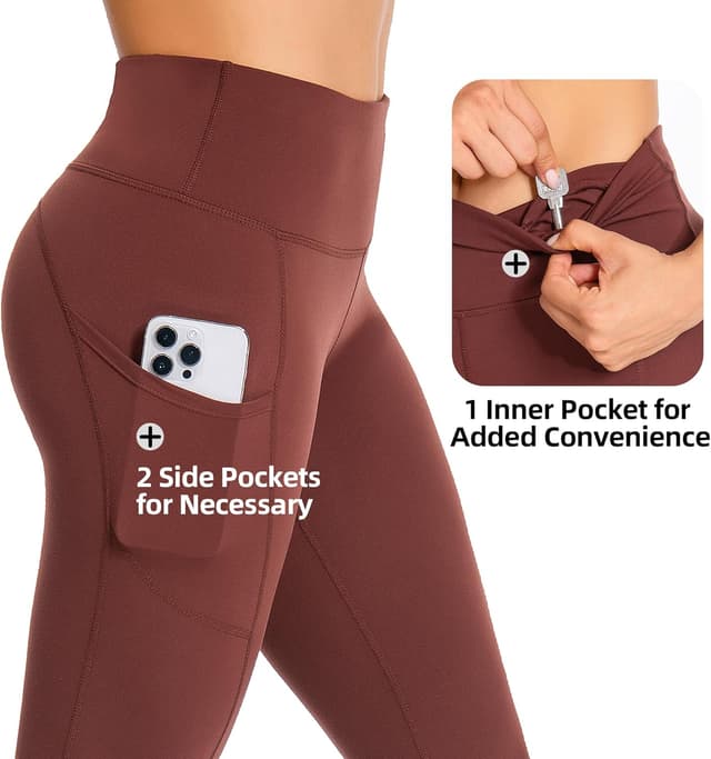 Detalle de GymCope women’s high-waisted yoga leggings with tummy control and pockets