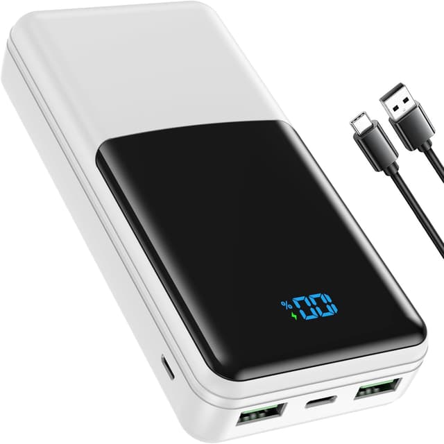 Detalle de Coblob 27000mAh power bank with PD 3.0 fast charging, USB-C & micro inputs, 3 outputs (white)