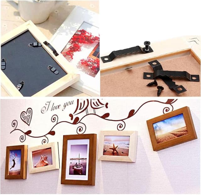 Detalle 1 de 60 Stück Sägezahn Bildaufhänger für Bilderrahmen (Schwarz, Gold, Silber) – inkl. Schrauben