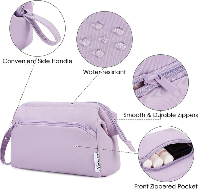 Detalle de Narwey Purple makeup bag 21.5 cm wide-open