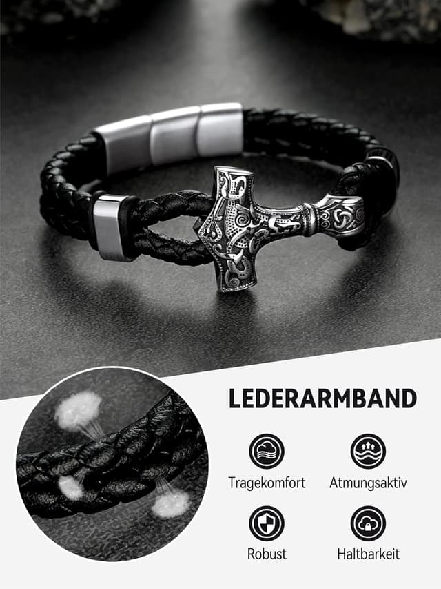 Detalle 2 de FaithHeart Wikinger-Lederarmband mit Magnetverschluss (21 cm/23 cm) für Herren & Damen
