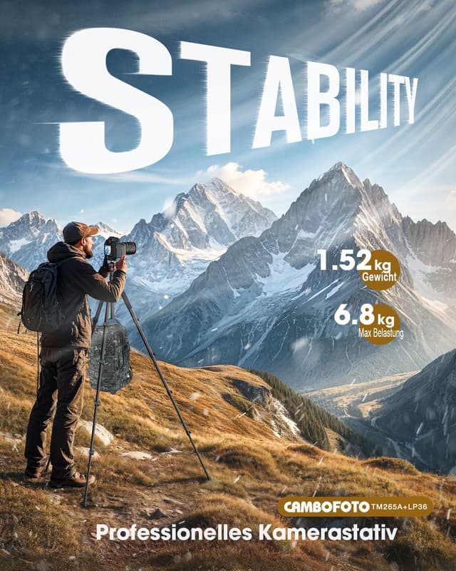 Thumbnail 5 de CAMBOFOTO 188 cm Kamerastativ mit Kugelkopf 🎥