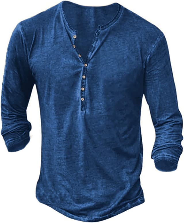 Detalle de Beotyshow Herren Langarm-Henley-Shirt im Vintage-Look (Slim Fit) – leichtes Baumwollhemd