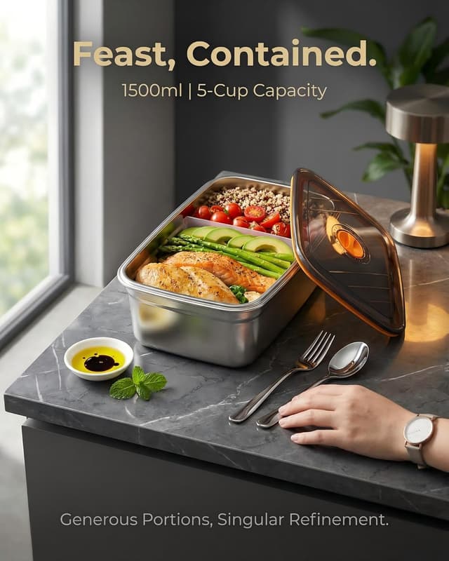 Detalle de RUDAP Cordless Electric Lunch Box (24000mAh) – 1.2L Portable Food Warmer with 5 Heating Modes