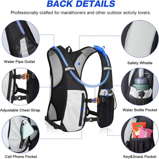 Detalle de KUYOU Running Hydration Vest (2L Hydration Bladder) Lightweight Insulated Water Backpack for Running, Hiking, Cycling