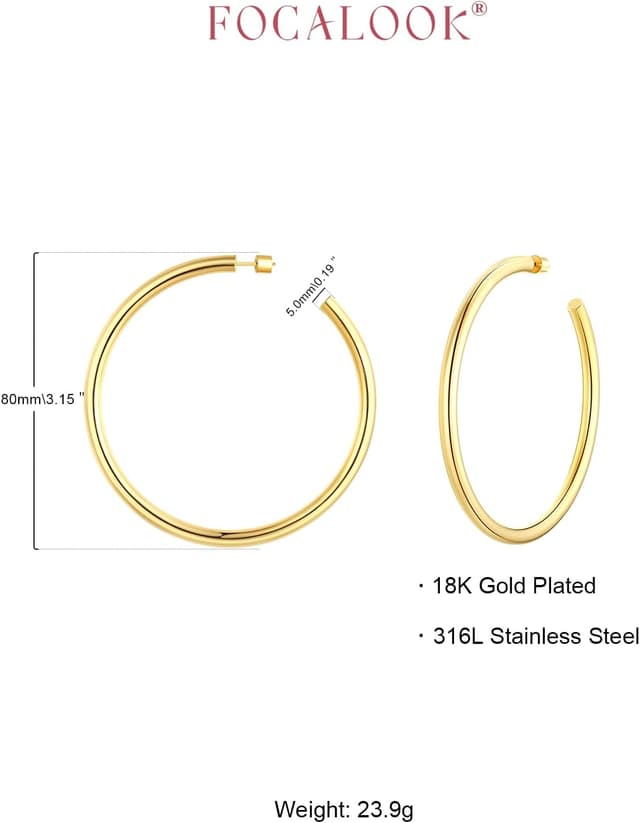 Detalle de FOCALOOK Creolen Damen Ohrstecker aus Edelstahl – Statement-Ohrringe in 30/40/60/80 mm