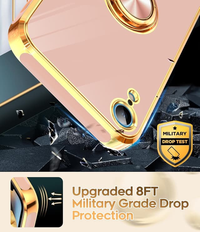 Thumbnail 6 de LeYi iPhone XR Case with Tempered Glass Screen Protector (2-Pack) 360° Magnetic Kickstand Ring Holder, Rose Gold Edge, Pink