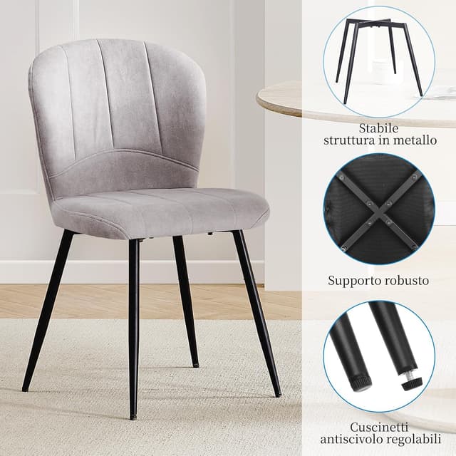 Detalle de ANVOFONG Set di 2 sedie da pranzo imbottite in tessuto grigio pallido con gambe in metallo nero