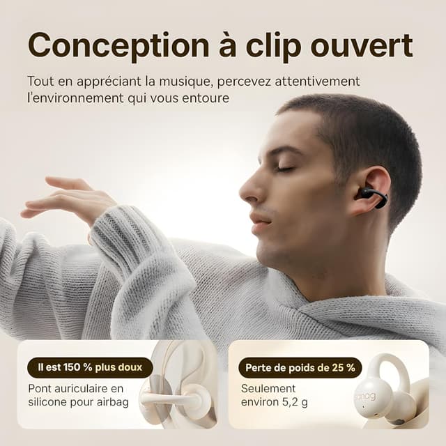 Detalle 2 de SANAG Z60S : écouteurs Bluetooth à conduction osseuse, open ear et jusqu’à 50 h d’autonomie