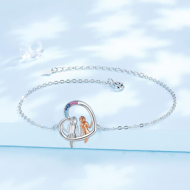 Detalle de Bracelet femme Yinsen en argent sterling 925 réglable avec pendentif cœur (17 + 4 cm)