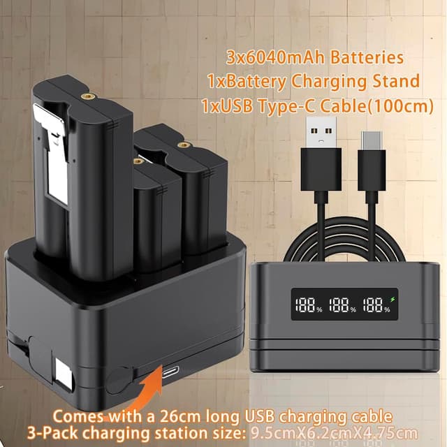 Detalle de Upgraded 3-Pack 3.65V 6040mAh Replacement Batteries with Charger Station for Ring cameras
