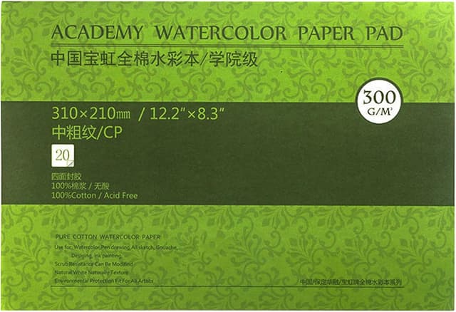 Detalle de MEEDEN Aquarellpapier Baumwolle – Aquarellblock mit 20 Blatt, 300 g/m², säurefrei, 31 x 21 cm (halbrau)