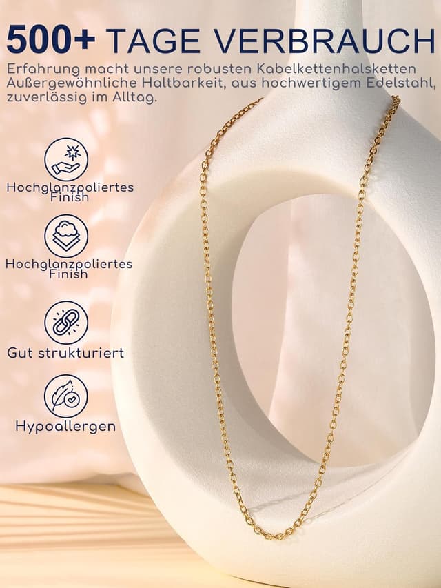 Detalle de Suplight Gliederkette Damen ohne Anhänger aus Edelstahl (316L) – Charm Choker in 1,4 mm / 2,5 mm, Längen 35–76 cm + 2 cm