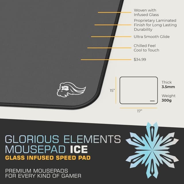 Detalle de Glorious Gaming Elements ICE gaming mousepad (glass-infused cloth surface) – 430 x 380 x 3mm, black