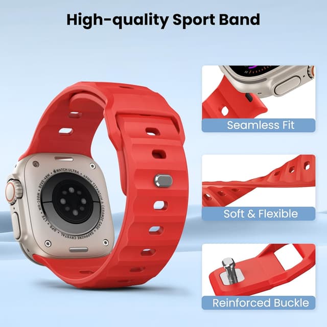 Detalle de TiMOVO 6 Pack Sport Strap for Apple Watch Ultra & Series (water-resistant silicone, 27 mm wide)