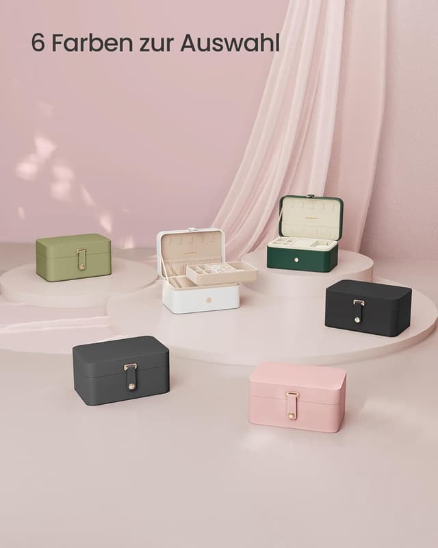 Detalle 2 de SONGMICS Schmuckkästchen Reise JBC166R01 – kleines Schmuck-Organisationsetui mit 2 Ebenen