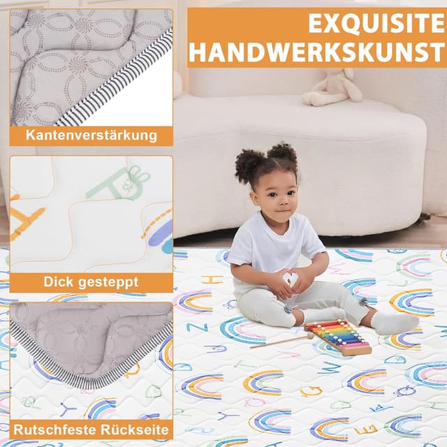 Thumbnail 6 de OUUTMEE Baby Krabbelmatte 127 x 127 x 2 cm faltbar (50 x 50 Zoll) mit Regenbogen-Motiv