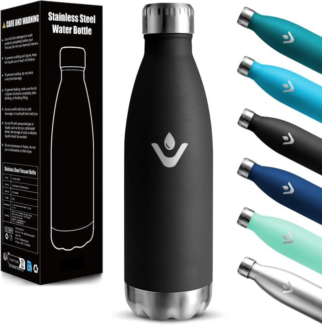 Detalle de Motswedi Borraccia Termica Bambini 500 ml doppia parete 18/8 in acciaio inox, nero