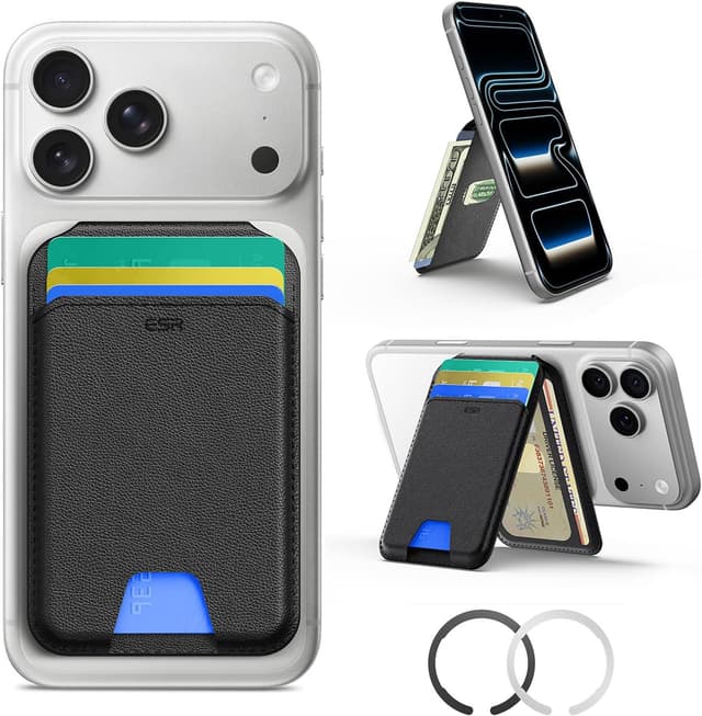 Detalle de ESR Portafoglio con MagSafe e blocco RFID, supporto regolabile per 5 carte per iPhone serie 17/16/15/14/13/12 (nero)