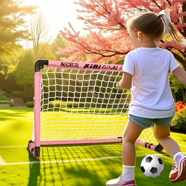 Detalle 2 de KiBiGOAL Foldable Mini Football Goal for Kids (Pink) – Indoor & Outdoor Portable Goal