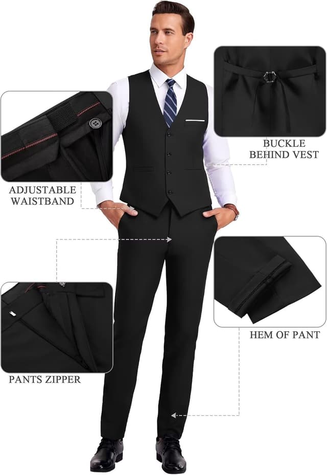 Detalle de Orange Slim Fit 3-Piece Men’s Suit for Groomsmen (Notched Lapel Jacket + Vest + Pants)