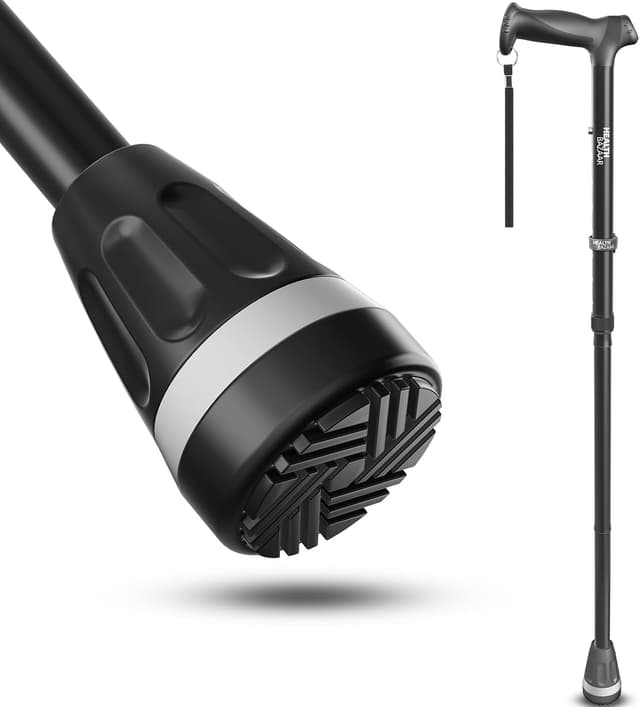 Detalle de HEALTHBAZAAR faltbarer Gehstock für alle Gelände mit Stoßdämpfung, höhenverstellbar (152–195 cm)