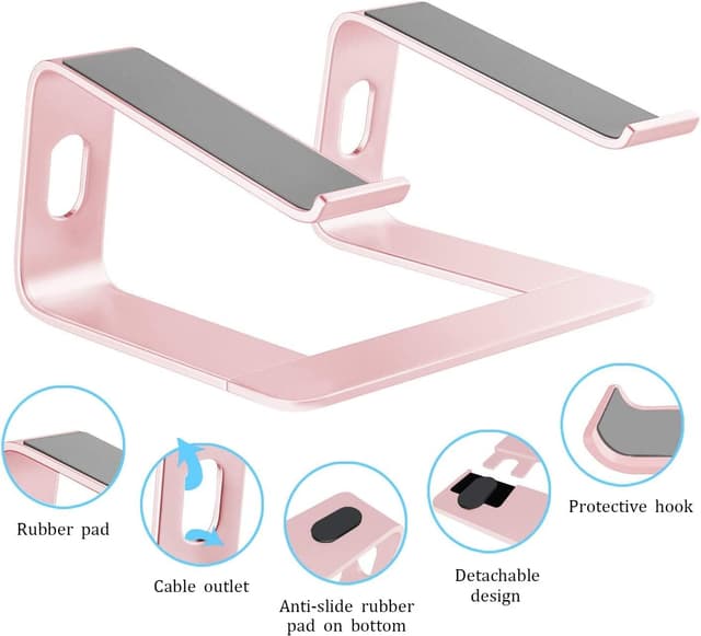 Detalle de Orionstar aluminium laptop stand for desk (pink) – ergonomic riser for 10–15.6 inch laptops