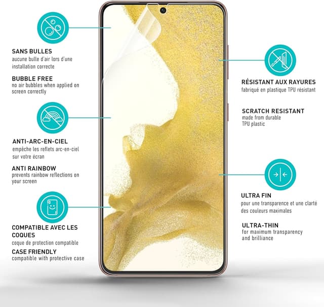 Detalle de Smartect Protecteur d’écran TPU mat pour Samsung Galaxy S22 (2 pièces) : pose sans bulles