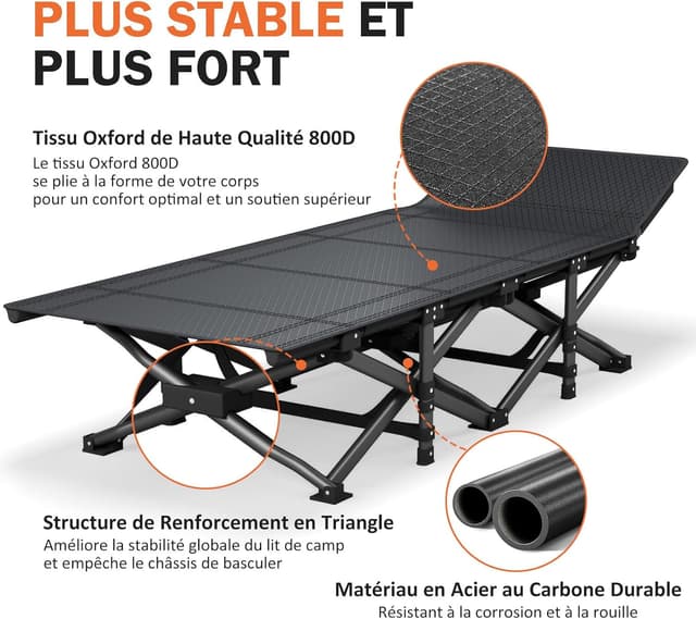 Detalle de Lit de camping pliable ATORPOK SHOP (capacité 200 kg) avec coussin et poche 3 en 1