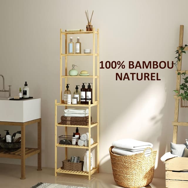 Thumbnail 5 de HOMCOM Étagère Salle de Bain 7 Niveaux Bambou Bois Naturel
