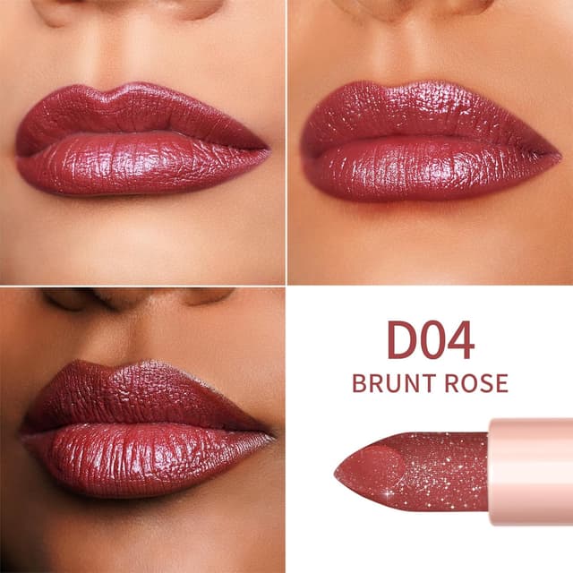 Detalle de OULAC Rossetto Diamond Lustre Set: rossetto glitter rosa ad alta pigmentazione, texture cremosa e formula idratante vegan