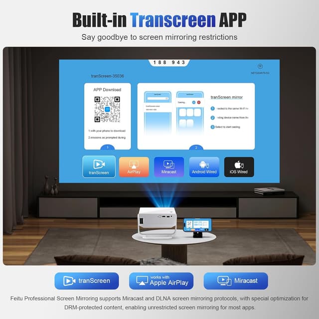 Detalle de ZDK Mini Smart Projector (2026) with Android 14, Native 1080P and Auto Keystone