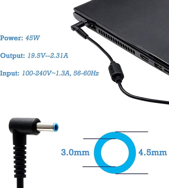 Detalle 2 de Laptop Ladekabel 45W 19,5V für HP Elitebook Probook