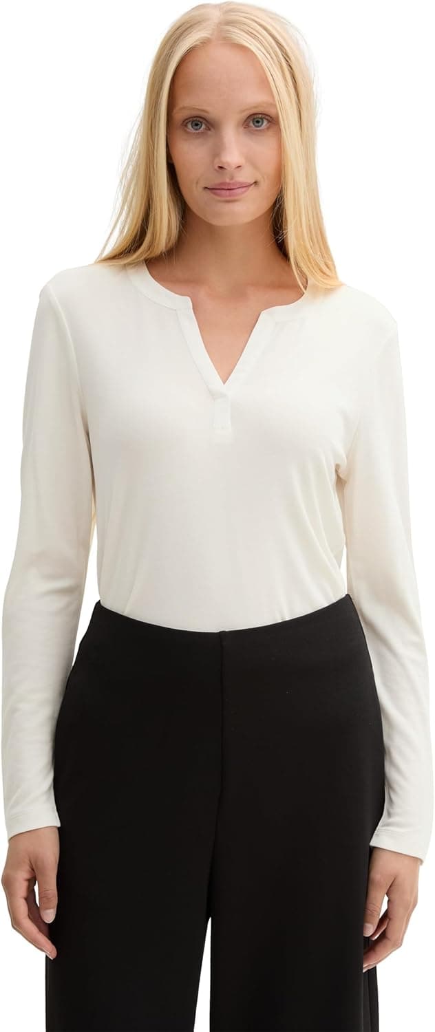 Detalle de TOM TAILOR maglietta donna a maniche lunghe in lyocell (BE PART) – vestibilità regolare