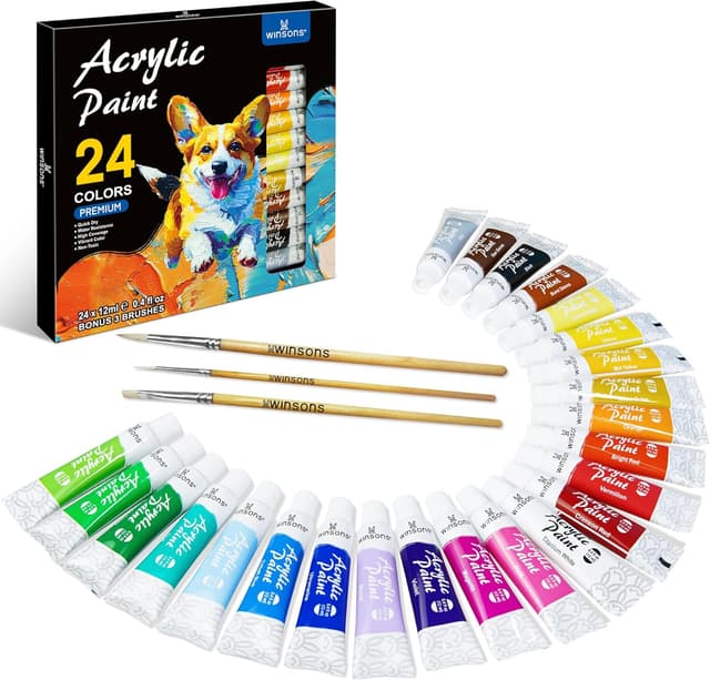 Detalle de WINSONS Acrylic Paints Set (24 Colours) – Non-toxic acrylic fabric paint for canvas, ceramics, crafts and more