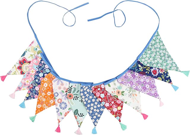 Detalle de G2PLUS Fabric Bunting Banner with Tassel (3.3M) with 12 Vintage Triangle Pennants