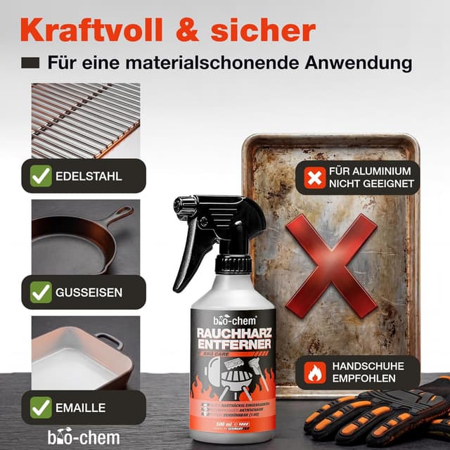 Detalle de bio-chem CLEANTEC Rauchharz-Entferner Konzentrat für Backofen & Grill, 500 ml + 1000 ml Nachfüllflasche